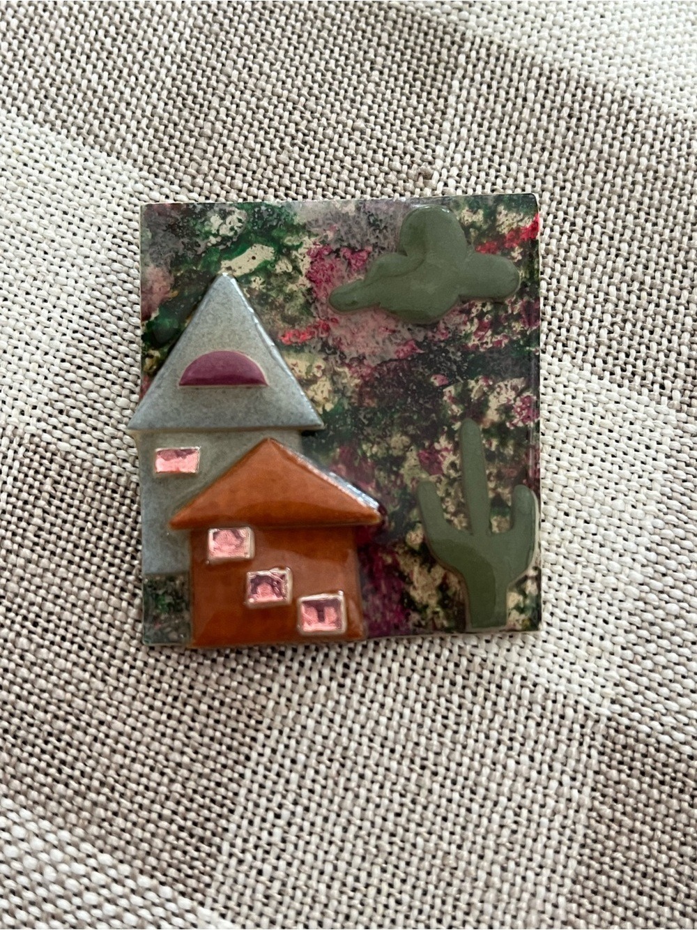 Vintage handmade  house pins brooch by Lucinda 1990s